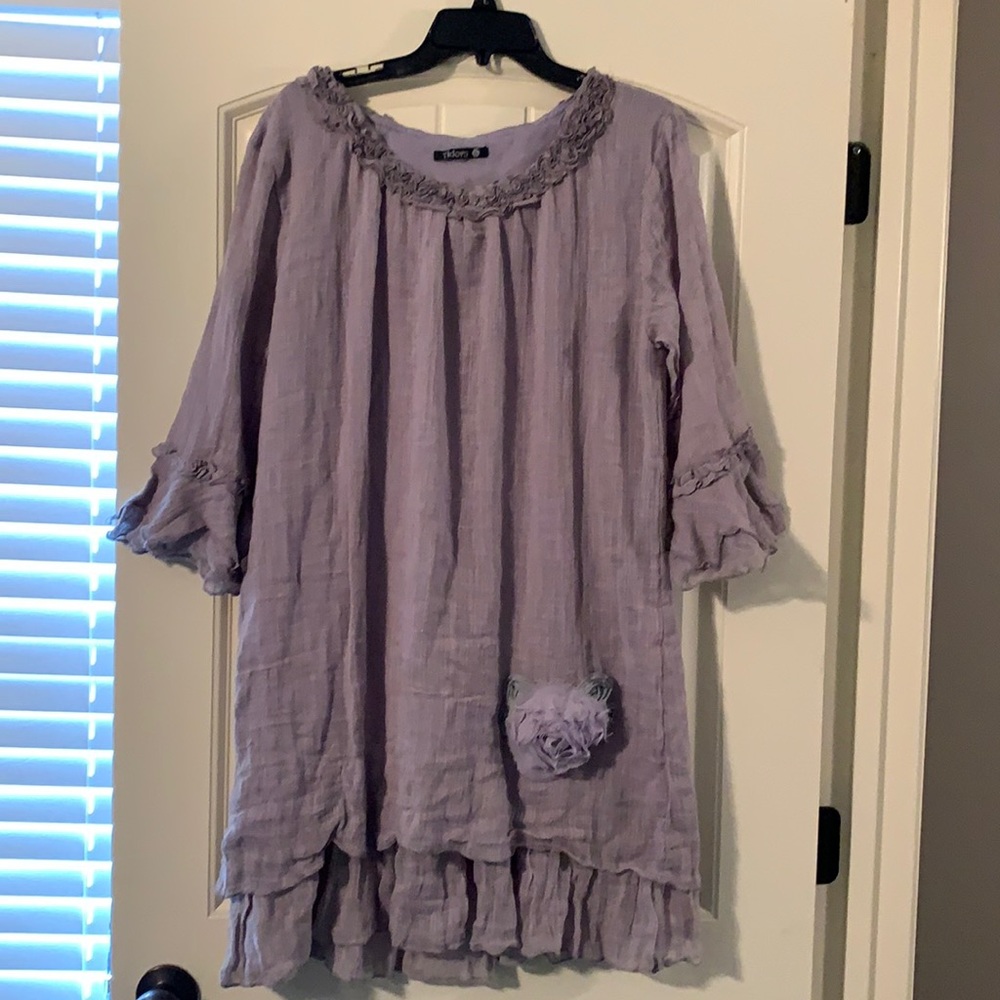 Gauze dress. Lilac gray